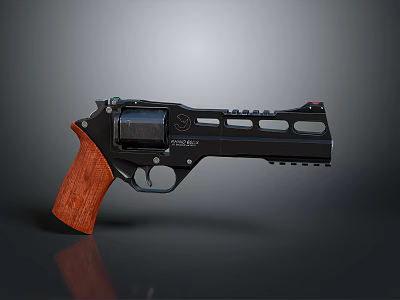 Modern Tactical Revolver With Wooden Grip Black Frame And Perforated Barrel Design 3d model