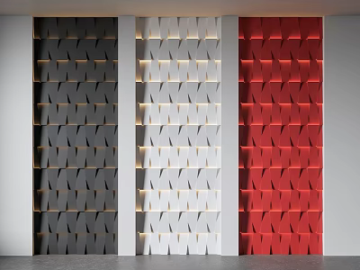Modern 3D Geometric Wall Panels In Gray White Red With Illuminated Decorative Design 3d model