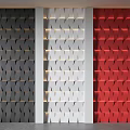 Modern 3D Geometric Wall Panels In Gray White Red With Illuminated Decorative Design
