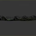 3D Landscape Featuring Rolling Mountains with Green Grass and Black Ridges