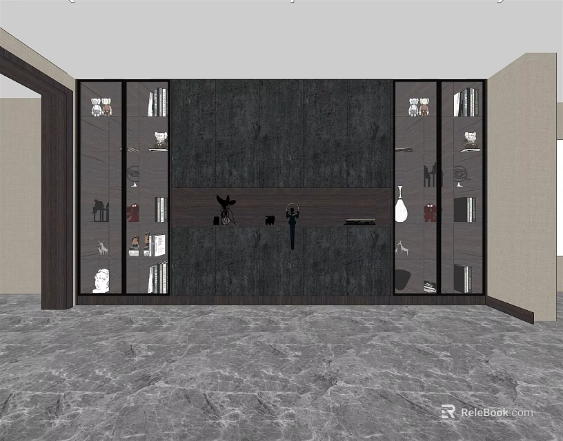 Modern Style Decorative Cabinet With Glass Doors Side Display Shelves And Decorative Items 3d model 