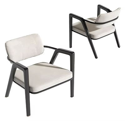 Modern Accent Chair With Light Upholstered Seat Black Metal Frame And Armrests Design 3d model