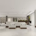 Modern Sales Office Interior With Spacious Design Hanging Chandelier And Decorative Painting