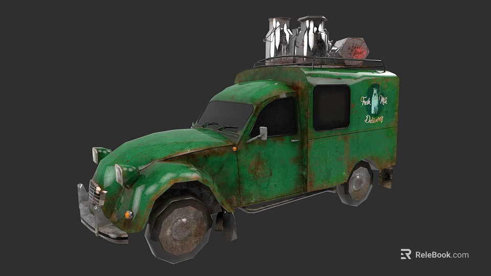 Green Rusty Old Car With Roof Equipment And Zombie Logo Design 3d model 