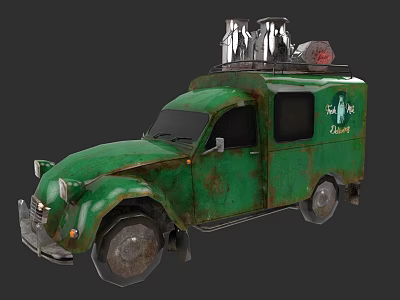 Green Rusty Old Car With Roof Equipment And Zombie Logo Design 3d model