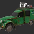 Green Rusty Old Car With Roof Equipment And Zombie Logo Design