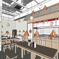Traditional Japanese Restaurant Interior With Wooden Structure Menu Board Counter And Tables