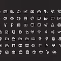 White Icon Collection Featuring Various Symbols On Black Background Design 3d model