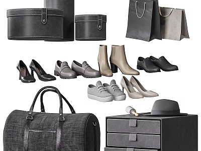 Assorted Stylish Bags And Boxes Featuring Handbags Suitcase Shopping Bags And Storage Containers 3d model