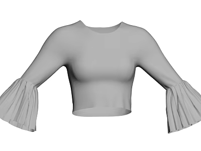 Stylish Gray Cropped Top with Long Flared Sleeves Women Casual Fashion Style 3d model