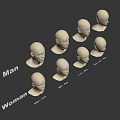Game Film Character Head Models for Man Woman with High Mid Low Very Low Poly