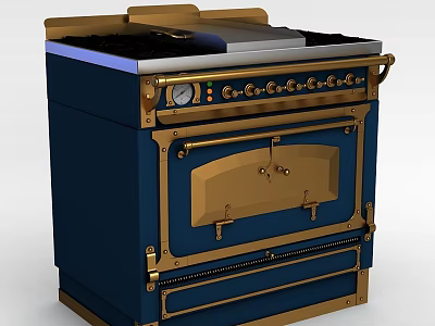 Vintage Navy Blue And Gold Decorative Cabinet With Ornate Knobs And Latches 3d model