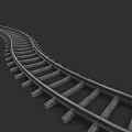 Car Driving On Curved Railway Track With Metal Rails And Sleepers