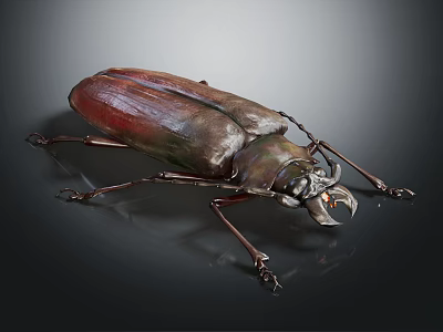 Large Beetle With Reddish Brown Elytra Metallic Sheen And Prominent Mandibles On Dark Background 3d model