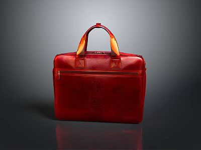 Red Leather Briefcase with Yellow Handles Classic Texture and Zipper Design 3d model