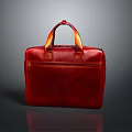 Red Leather Briefcase with Yellow Handles Classic Texture and Zipper Design