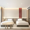 Modern Hotel Guest Room Interior With Twin Beds White Bedding Sofa And TV