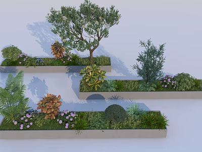 Tree Planter with Diverse Trees Shrubs and Colorful Flowers in Outdoor Design 3d model