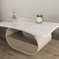 Modern Coffee Table with White Marble Top Curved Beige Base and Decorative Items 3d model