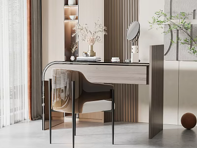 Elegant Modern Desk Setup With Chair Mirror Vase And Decor 3d model