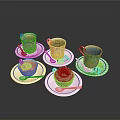 Household Kitchen Items Coffee Cups Saucers With Blue Rim And Cream Dessert