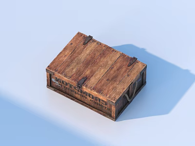 Rustic Wooden Crate With Metal Hinges And Natural Texture 3d model