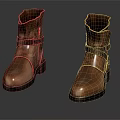 Brown Leather Boots With Black Straps And Buckle Design Vintage Style