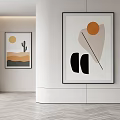 Abstract Painting With Geometric Shapes Orange Circle And Black Forms In Modern Interior Room