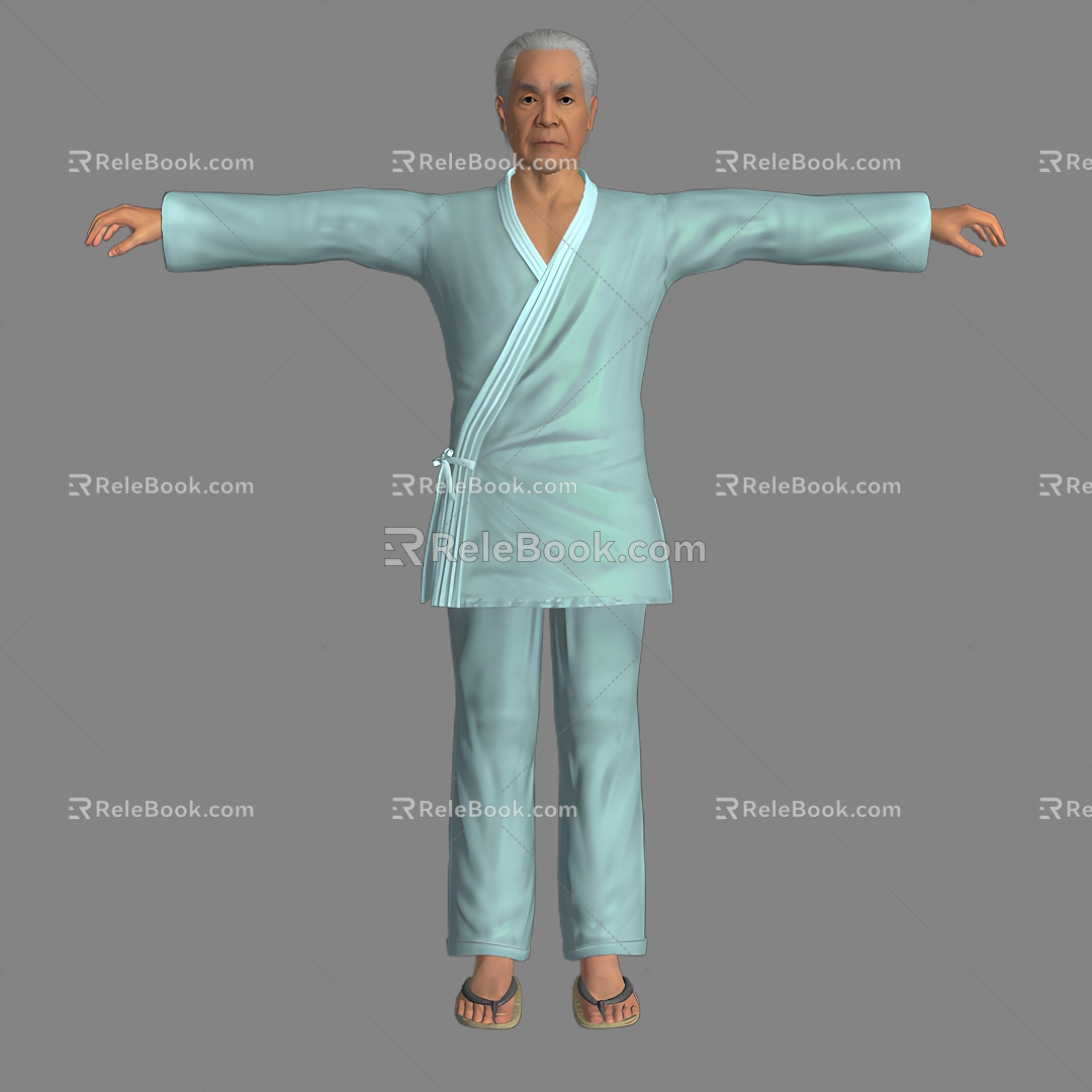 Old Man Old Man Man Old Man Clothes Slippers Bathrobe Asian Chinese Japanese 3d model