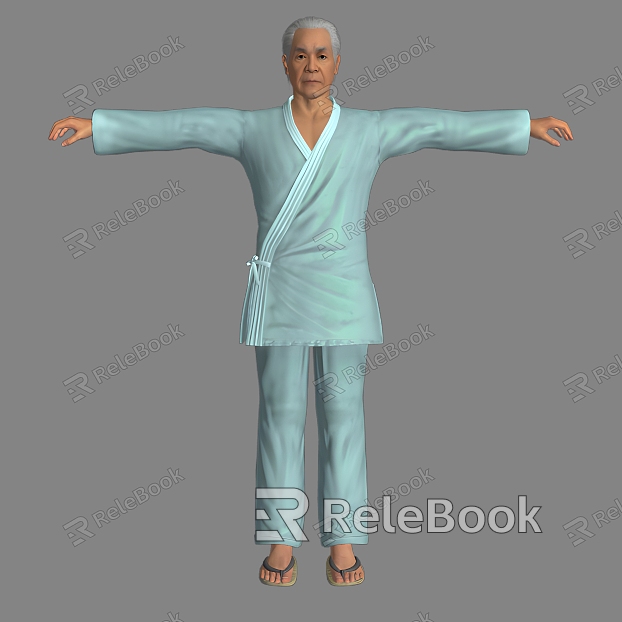 Old Man Old Man Man Old Man Clothes Slippers Bathrobe Asian Chinese Japanese model