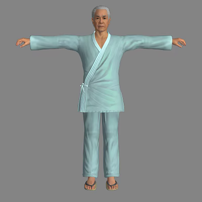 Man in Light Blue Traditional Outfit Standing with Arms Fully Extended Full Body 3d model