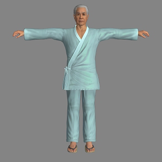 Old Man Old Man Old Man Clothes Slippers Bathrobe Asian Chinese Japanese 3d model