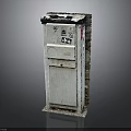 Weathered Exterior Utility Box With Stickers Small Compartment And Concrete Base