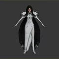 Game Movie Character In White Gown With Black Cape And Silver Shoulder Decorations