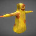 Yellow Humanoid Character With Smiley Face And Red Stains On Outstretched Arms