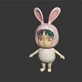 Cartoon Character In White Rabbit Costume With Big Ears And Red Eyes