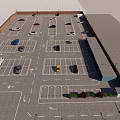 Parking Lot With White Car Yellow Lines Parking Sign And Brick Walls