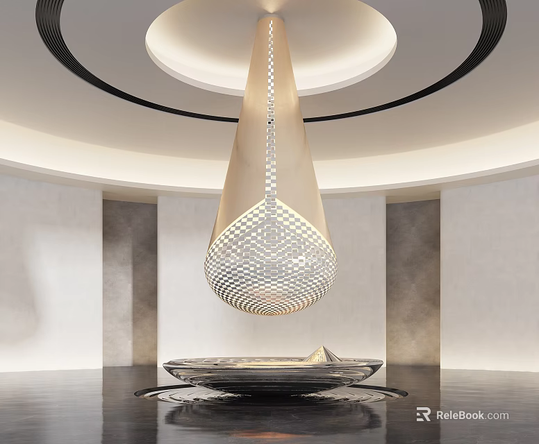 Intricate Sculpture Carving With Geometric Patterns Teardrop Pendant Light And Black Base In Modern Interior 3d model 