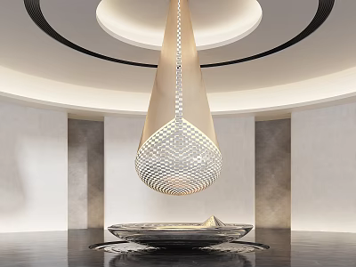 Intricate Sculpture Carving With Geometric Patterns Teardrop Pendant Light And Black Base In Modern Interior 3d model