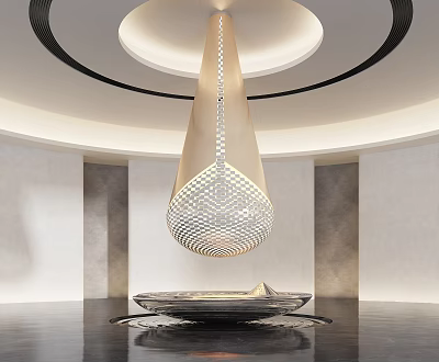 Intricate Sculpture Carving With Geometric Patterns Teardrop Pendant Light And Black Base In Modern Interior 3d model