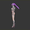 Futuristic Female Character 3D Model With Pink Pigtails And Silver Armor