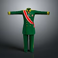 Game Movie Character Wearing Green Military Uniform With Red Sash Gold Badges And Arms Outstretched