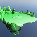 Stone and Wood Floating Island with Green Terrain Spiral Design and Plants