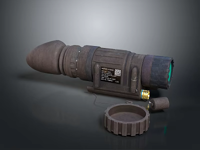 Vintage Worn Optical Telescope With Cap And Small Parts On Gray Surface 3d model