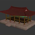 Traditional Chinese Pavilion With Red Pillars And Black Tiled Roof On Stone Platform