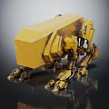 Yellow Four Legged Smart Machine With Mechanical Legs Rusty Surface And Industrial Design 3d model