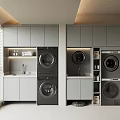 Modern Gray Balcony Cabinets With Stacked Washer Dryer Countertop Faucet And Storage Space