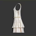 White Layered Dress With Decorative Waist Belt And Floral Accents