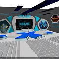 X GAME Stage Setup With Large Screen Hexagonal Displays Blue Lighting And Audience Seats 3d model
