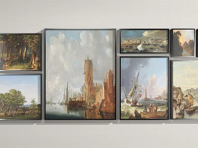 Vintage Landscape Paintings Featuring Forest Castle Seascape And Rural Scenes 3d model